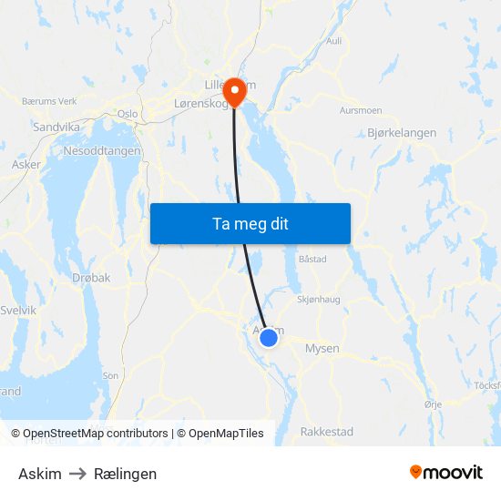 Askim to Rælingen map