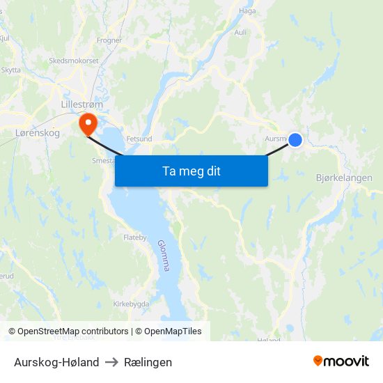 Aurskog-Høland to Rælingen map
