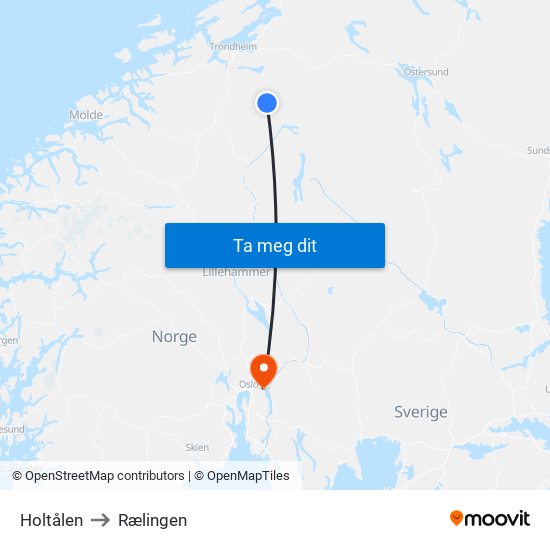 Holtålen to Rælingen map