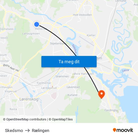 Skedsmo to Rælingen map