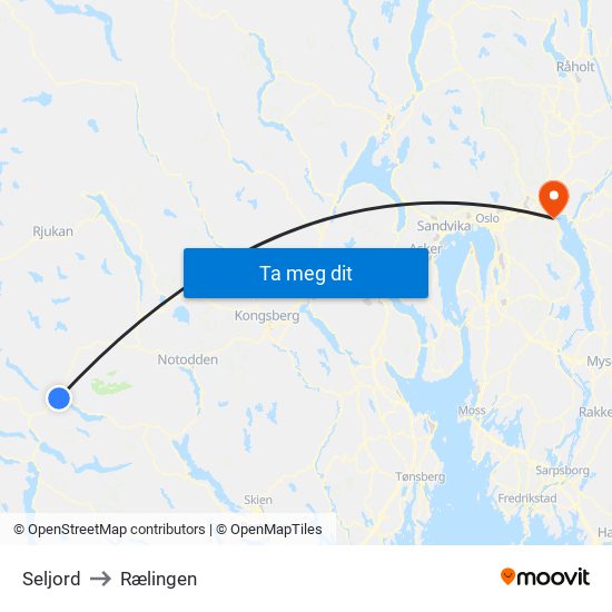 Seljord to Rælingen map