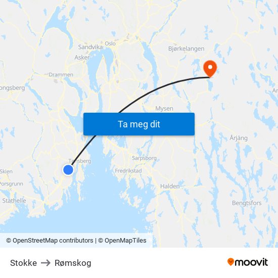 Stokke to Rømskog map