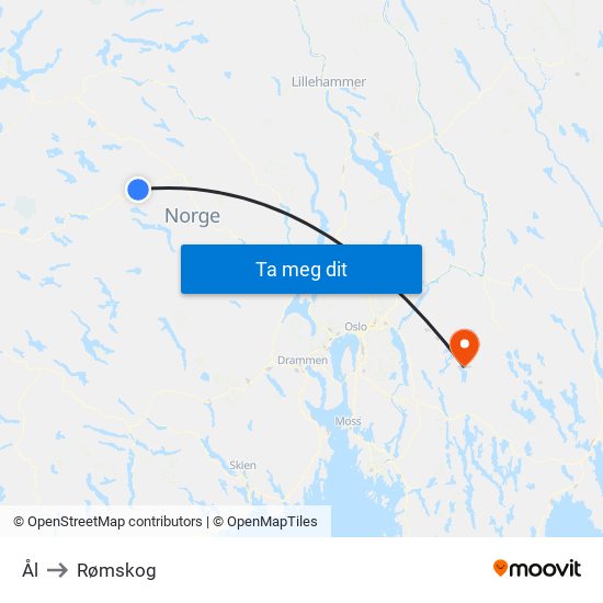 Ål to Rømskog map