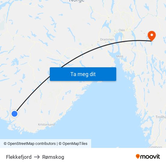 Flekkefjord to Rømskog map