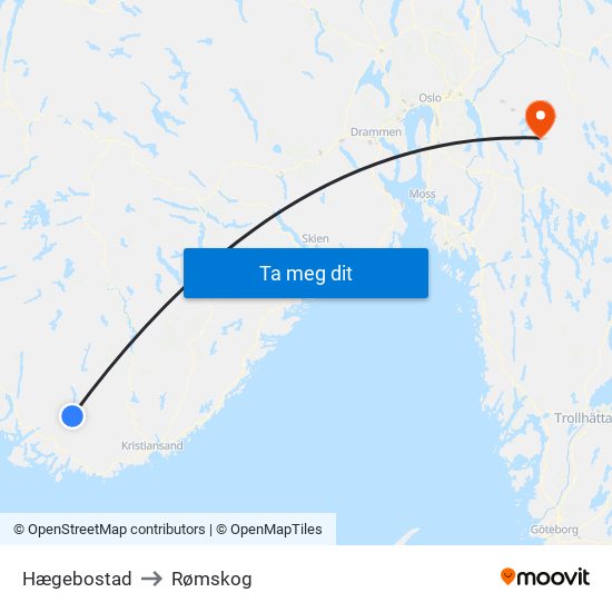 Hægebostad to Rømskog map