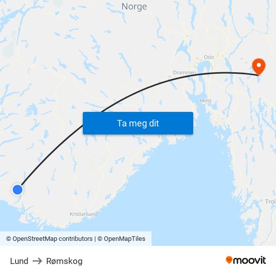 Lund to Rømskog map