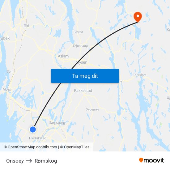 Onsoey to Rømskog map