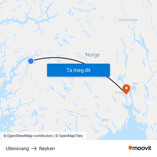 Ullensvang to Røyken map