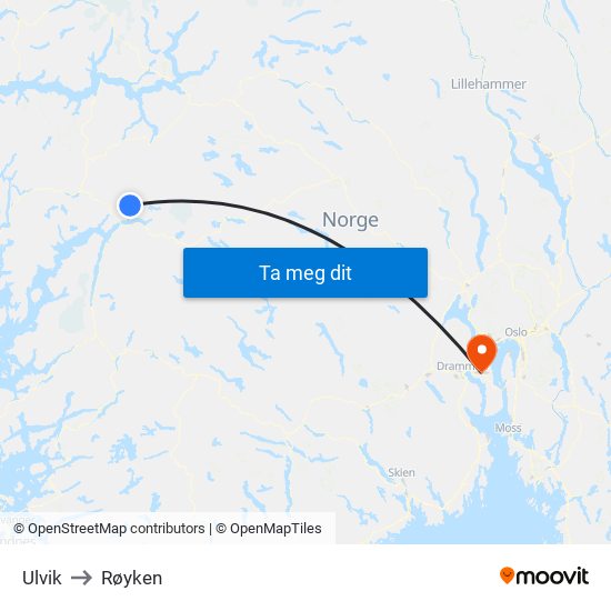 Ulvik to Røyken map