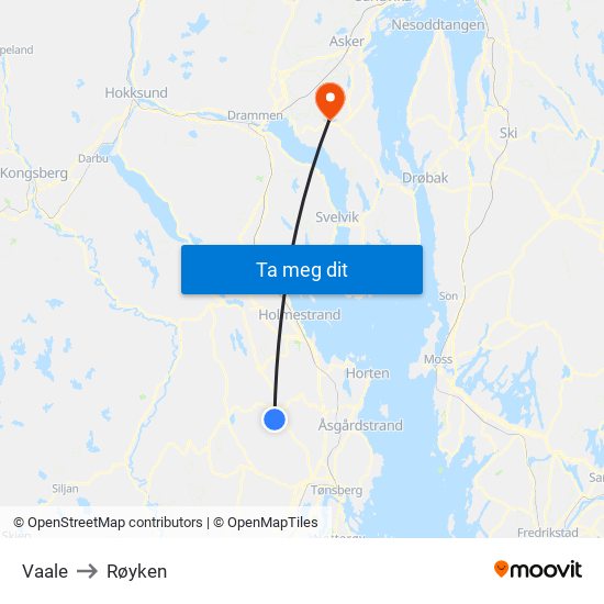 Vaale to Røyken map