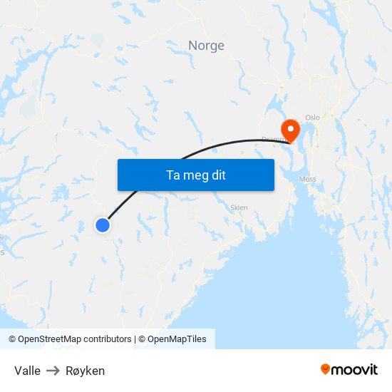 Valle to Røyken map