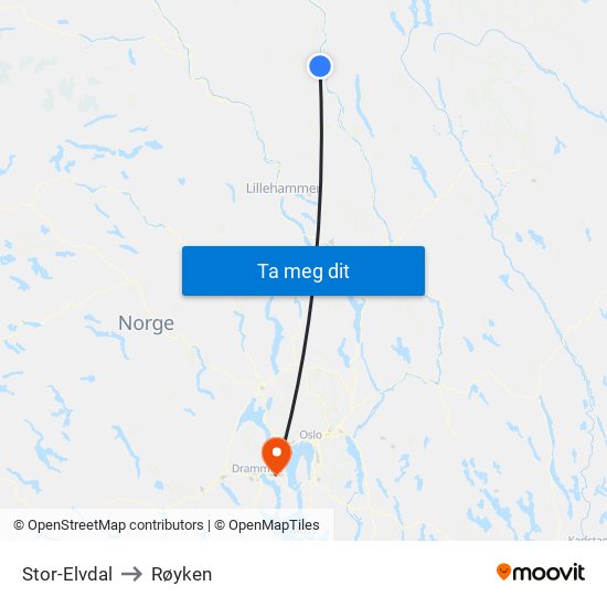 Stor-Elvdal to Røyken map