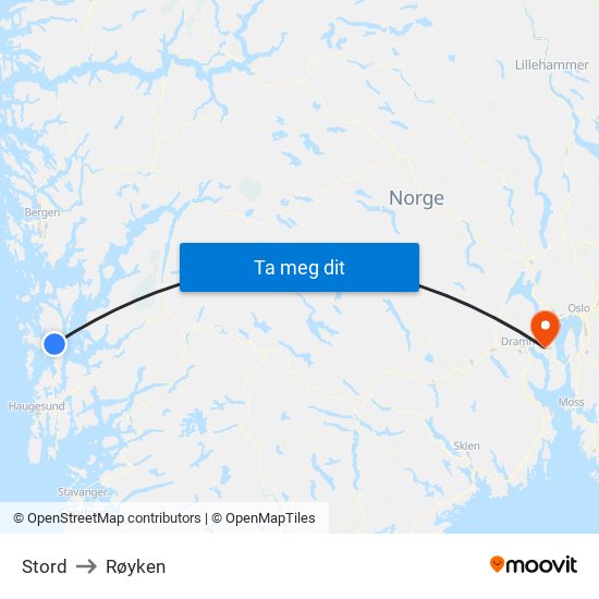 Stord to Røyken map