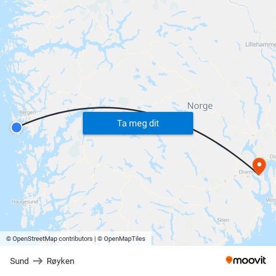 Sund to Røyken map