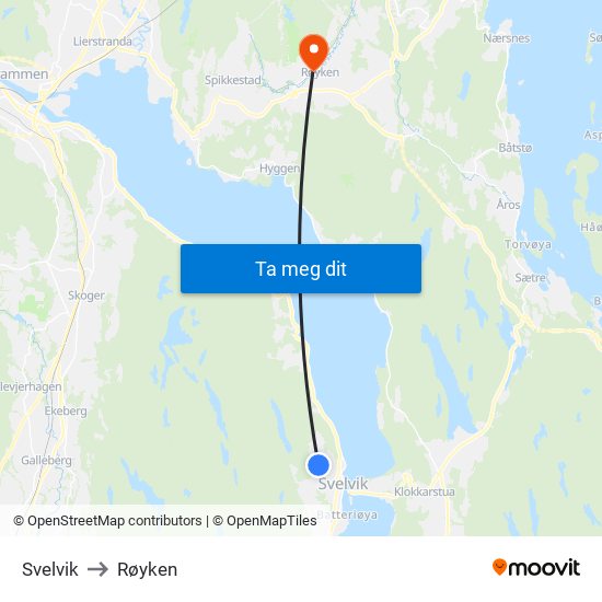 Svelvik to Røyken map