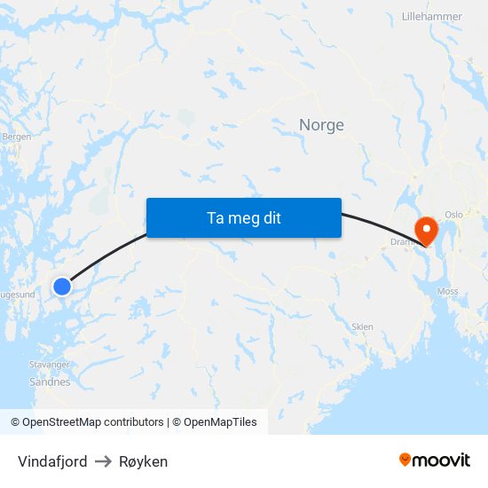 Vindafjord to Røyken map