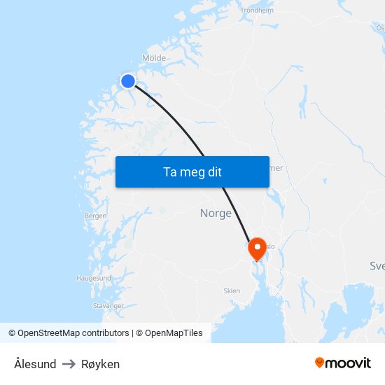 Ålesund to Røyken map
