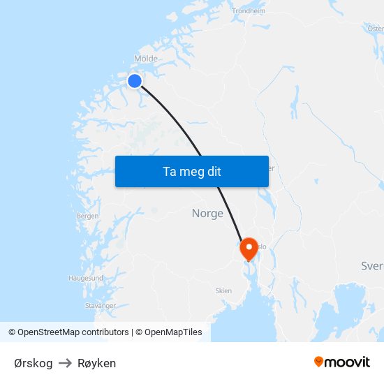 Ørskog to Røyken map