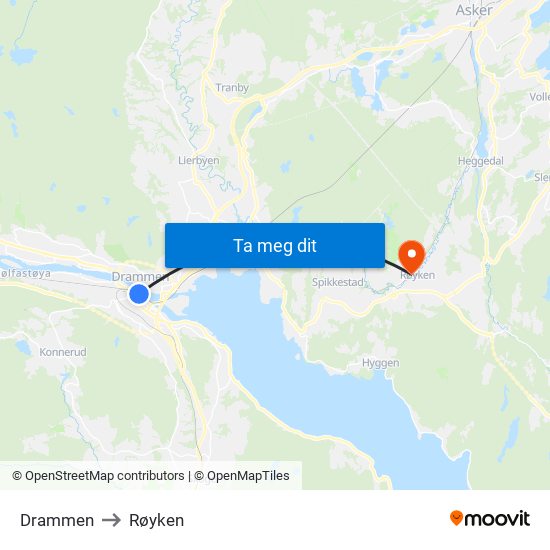 Drammen to Røyken map