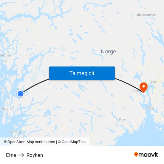 Etne to Røyken map