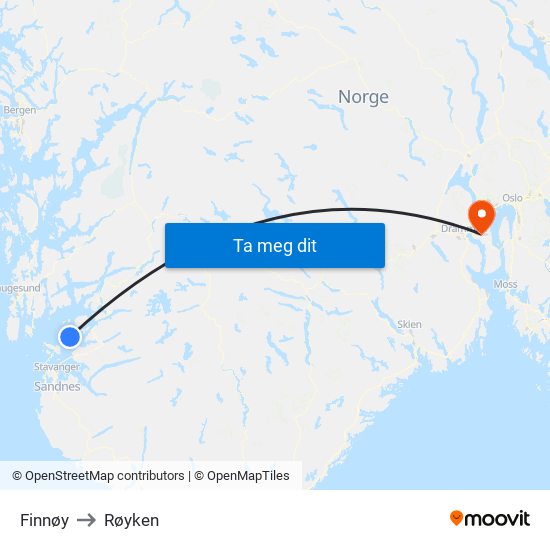 Finnøy to Røyken map