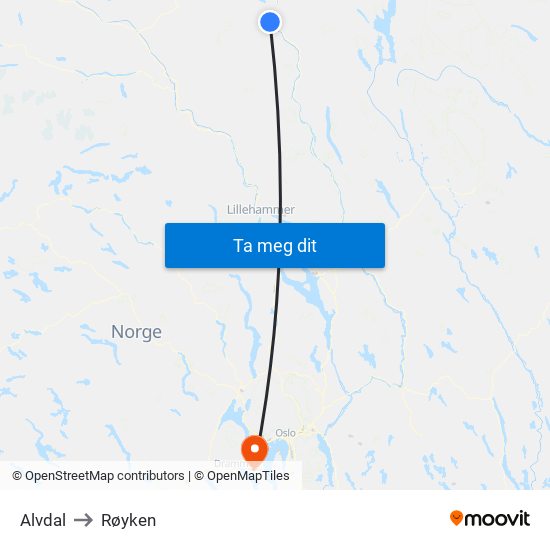 Alvdal to Røyken map