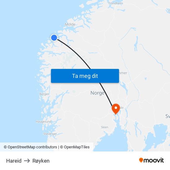Hareid to Røyken map