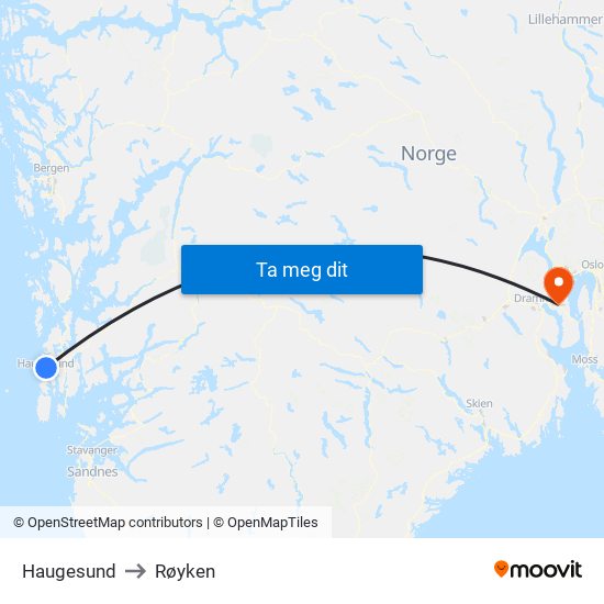 Haugesund to Røyken map