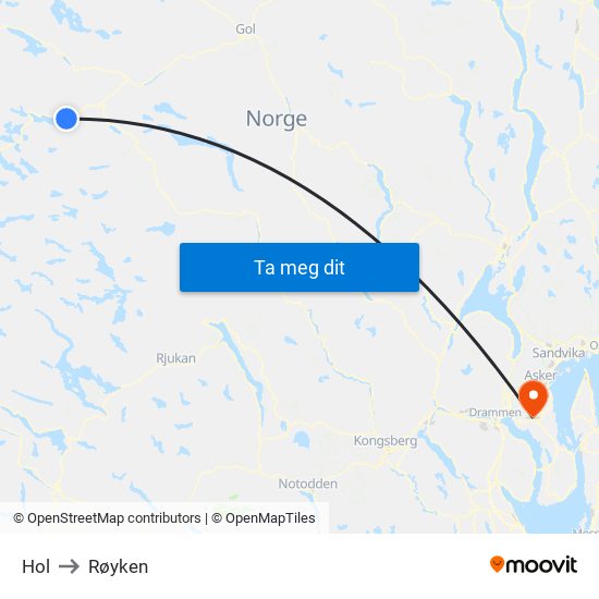 Hol to Røyken map
