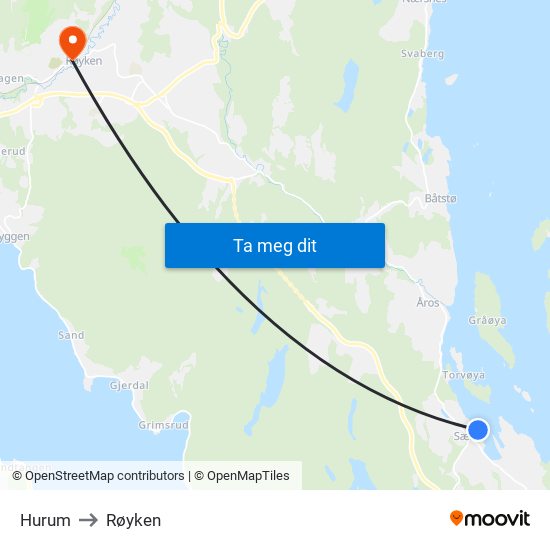 Hurum to Røyken map