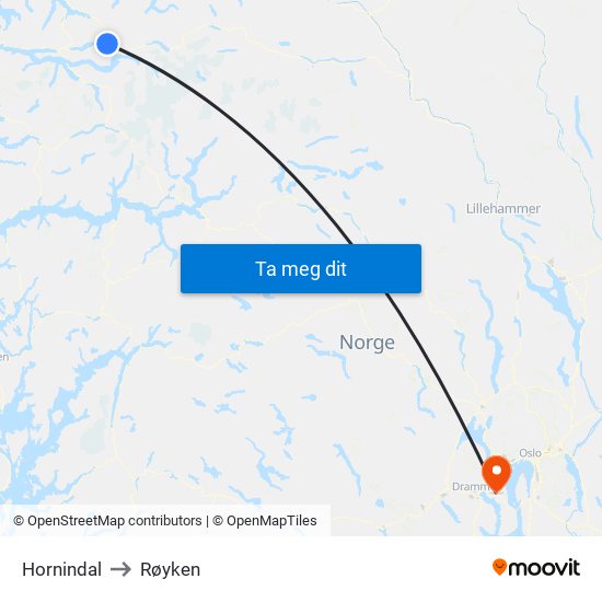 Hornindal to Røyken map