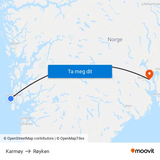 Karmøy to Røyken map