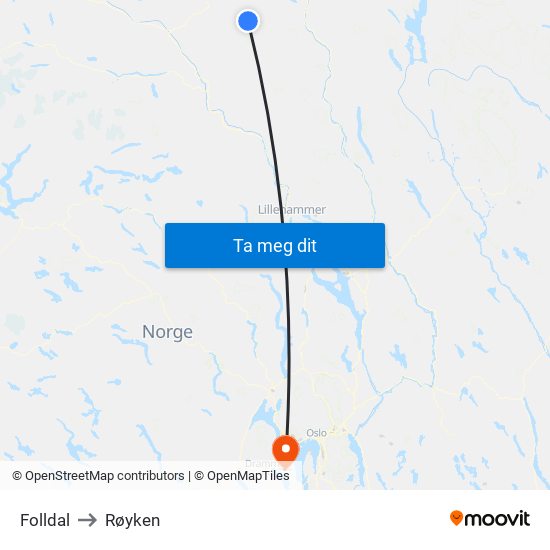 Folldal to Røyken map
