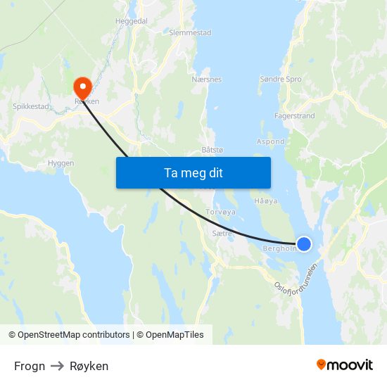 Frogn to Røyken map