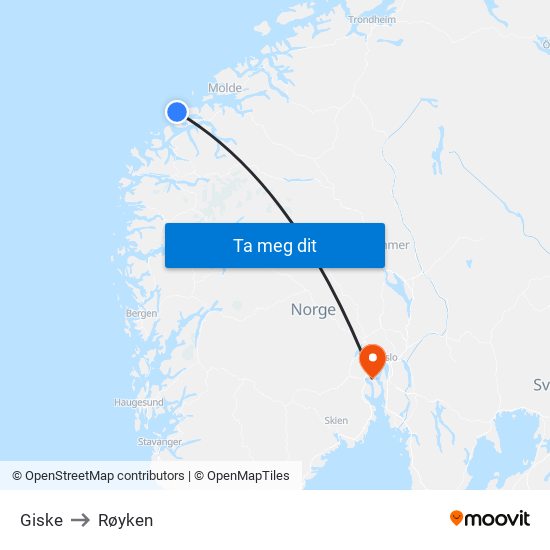 Giske to Røyken map