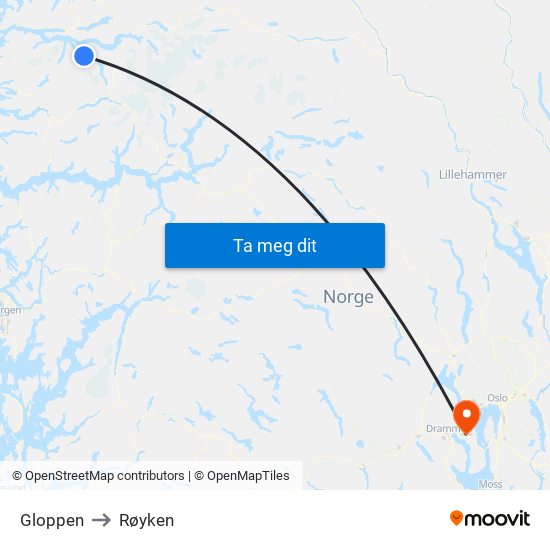 Gloppen to Røyken map