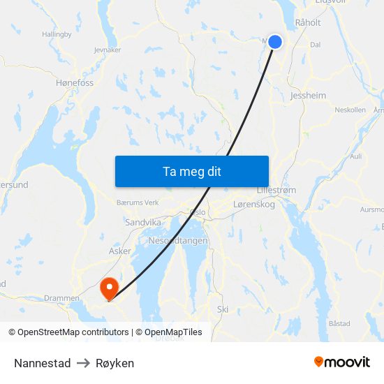 Nannestad to Røyken map