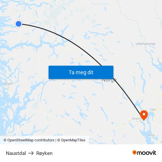 Naustdal to Røyken map