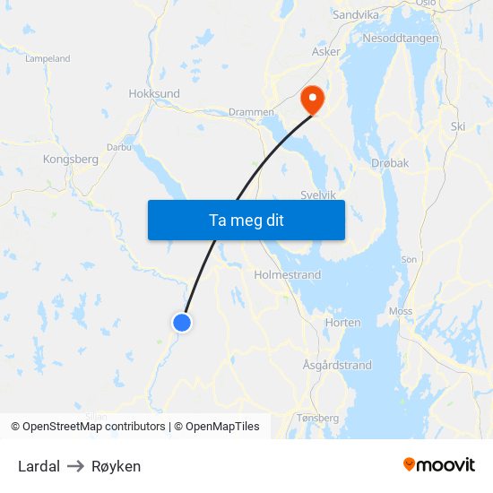 Lardal to Røyken map