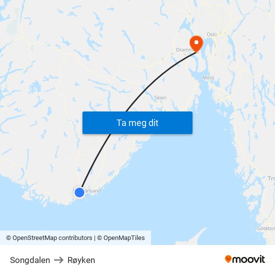 Songdalen to Røyken map