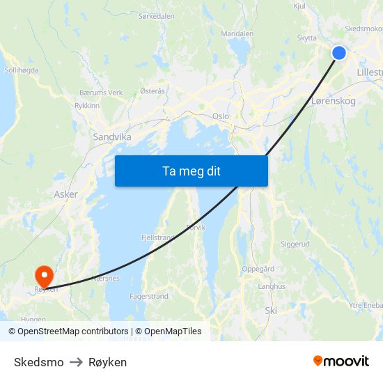 Skedsmo to Røyken map