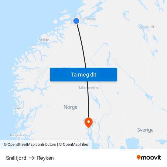 Snillfjord to Røyken map