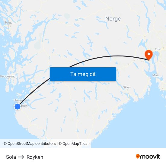 Sola to Røyken map