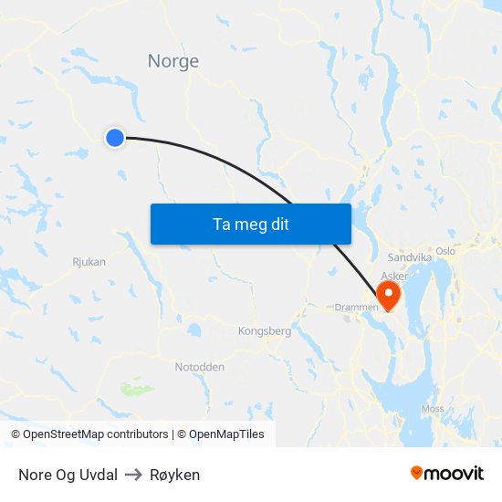 Nore Og Uvdal to Røyken map