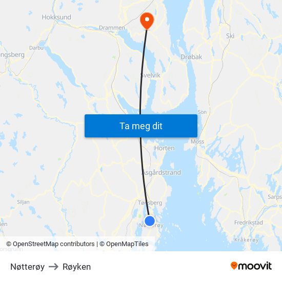 Nøtterøy to Røyken map