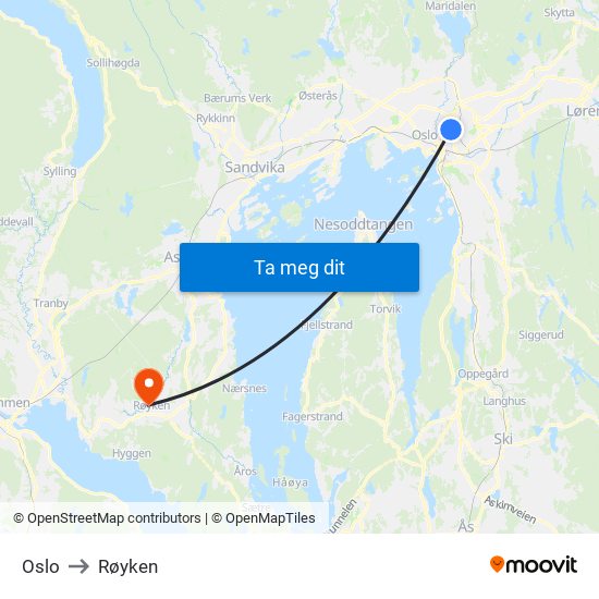 Oslo to Røyken map