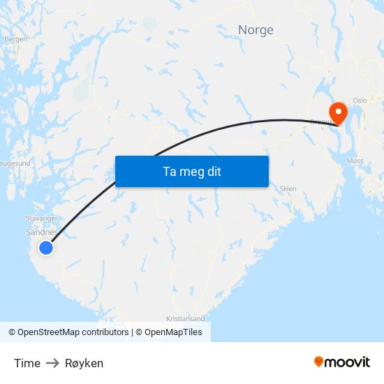 Time to Røyken map