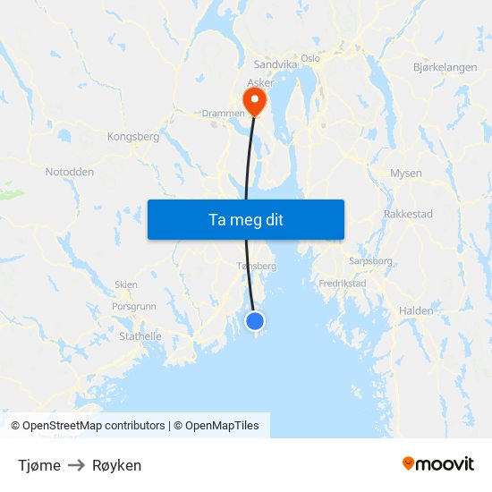 Tjøme to Røyken map