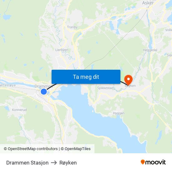 Drammen Stasjon to Røyken map