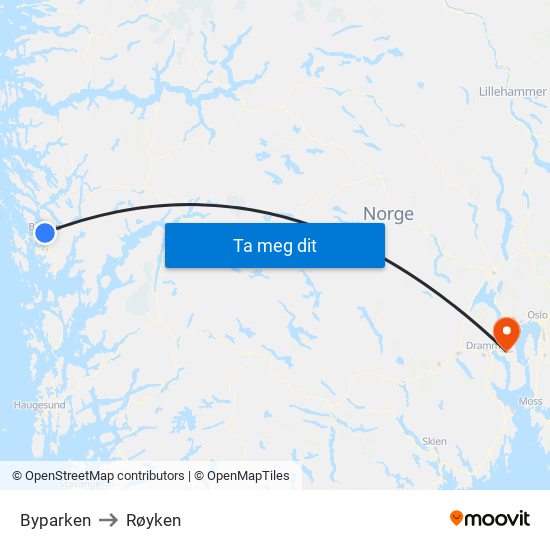 Byparken to Røyken map